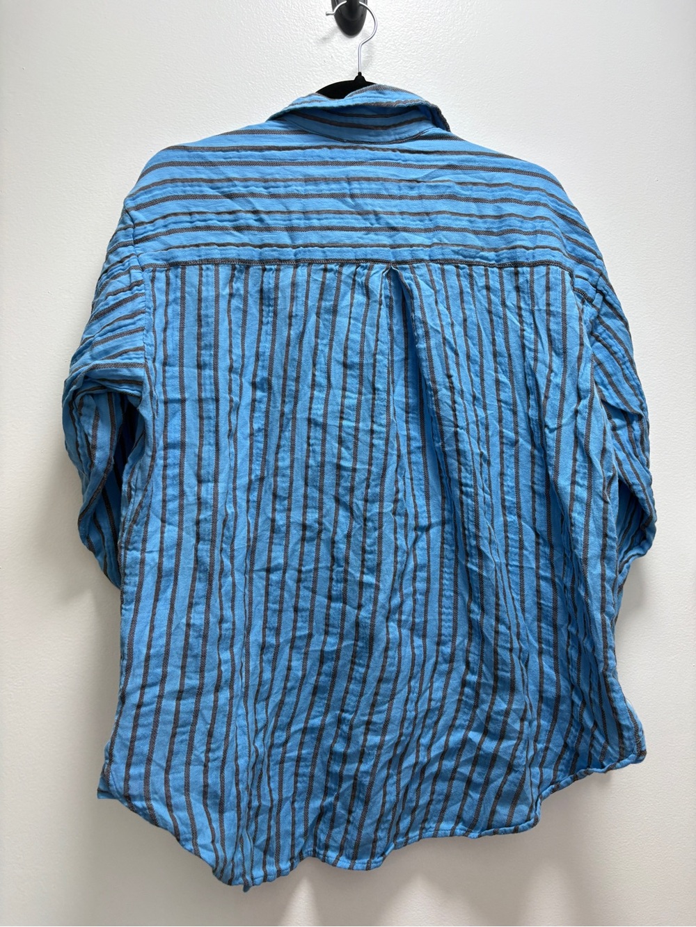 aerie Light Blue and Black Striped Long-Sleeve Button-Down Shirt - Picture 3 of 3